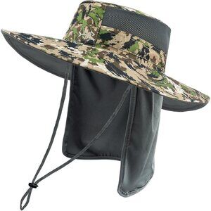 Unisex Highland Camo 100% Nylon Wide Brim Mesh Vent with Neck Flap Cowboy Hat